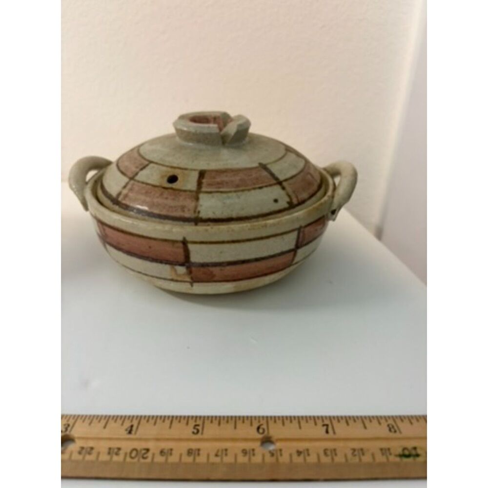 vtg Japanese Studio pottery donabe clay casserole pot with lid